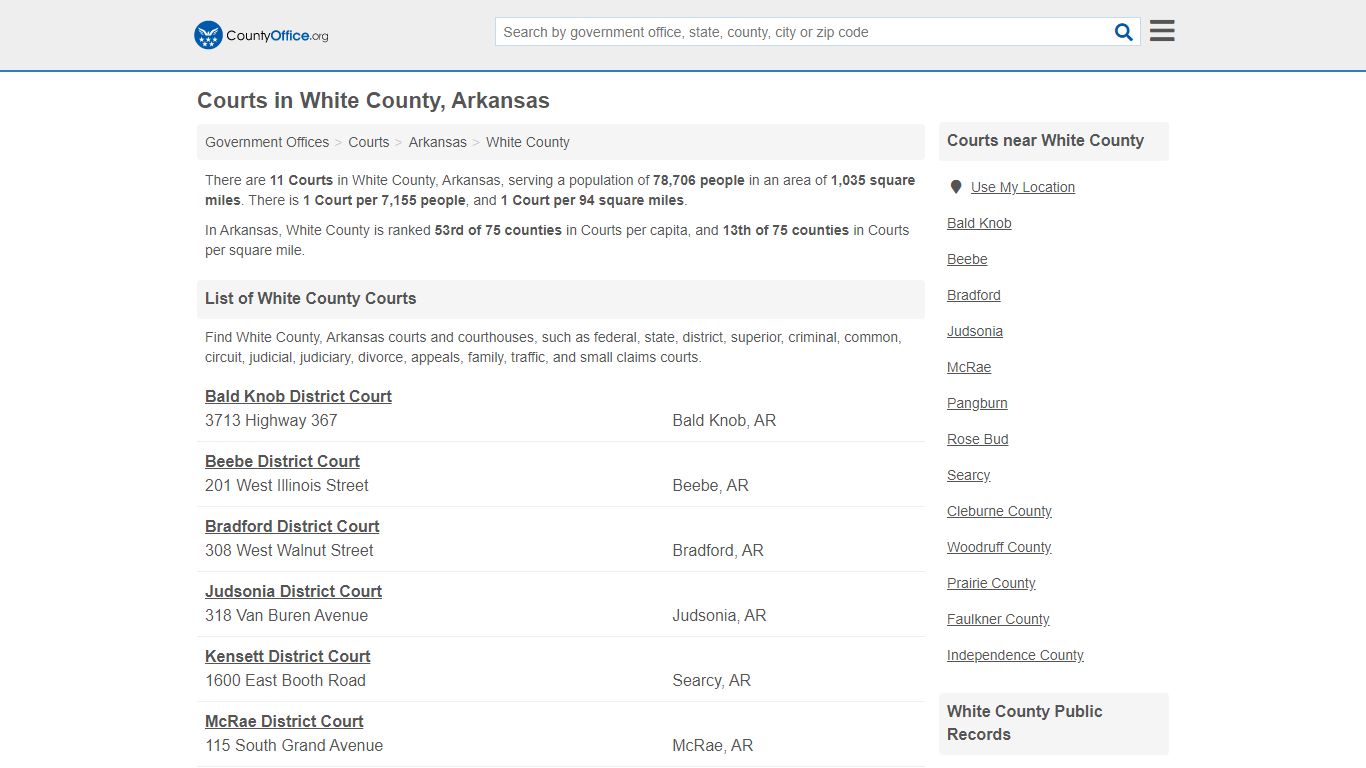Courts - White County, AR (Court Records & Calendars)