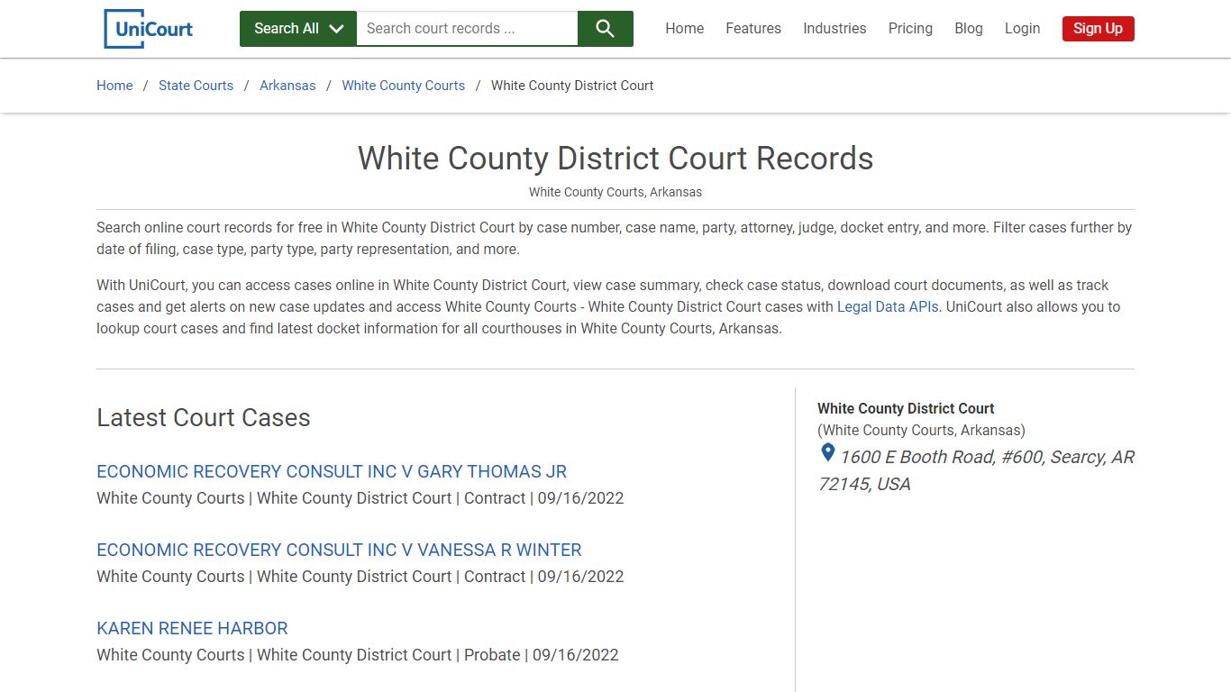 White County District Court Records | White | UniCourt